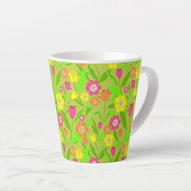 Taza De Café Latte Bonito Tulip Patterado Flor Natural de Primavera V (Ángulo derecho)