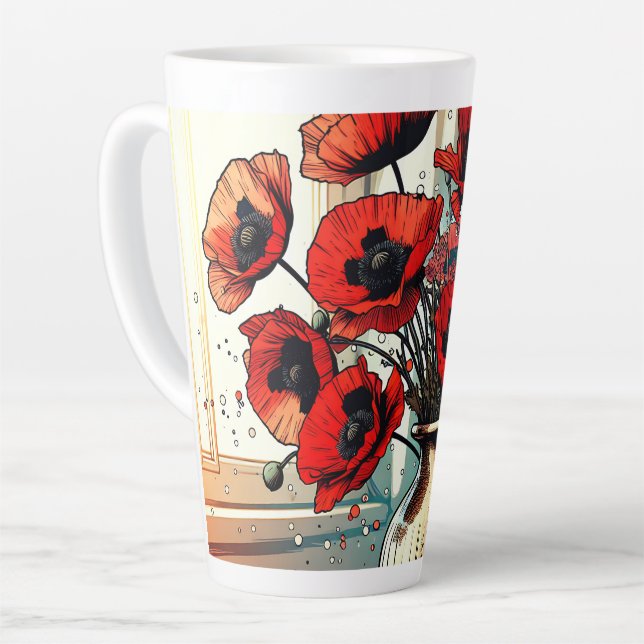 Taza De Café Latte Bonito Vase de los lapachos rojos (Ángulo izquierdo)