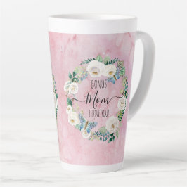 Taza De Café Latte Bonus Mom I Love You Pink White Boho Floral Wreath