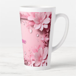 Taza De Café Latte Borde floral rosa con nombre personalizado
