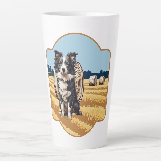 Taza De Café Latte Border Collie en granja (Anverso)