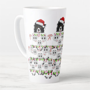 Taza De Café Latte Border Collie y árbol de Navidad ovejas