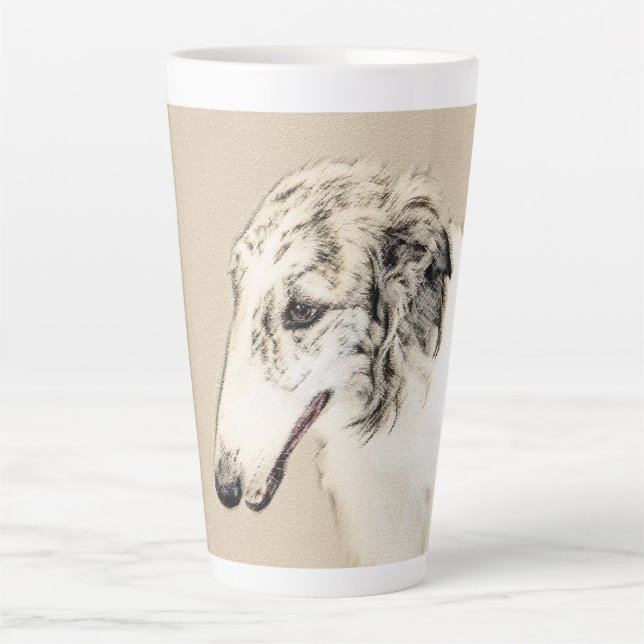 Taza De Café Latte Borzoi (cordero plateado) Pintura original del per (Anverso)