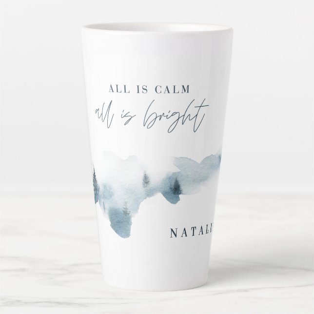 Taza De Café Latte Bosque acuarela mínima Navidad personalizada (Anverso)