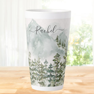 Taza De Café Latte Bosque de Pino y Montañas Monogramado