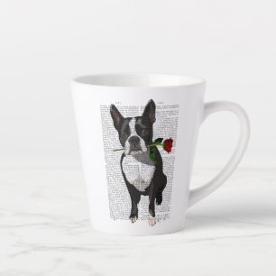 Taza De Café Latte Boston Terrier con Rosa en boca