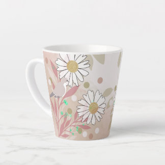 Taza De Café Latte Botánica Pájaro Floral Naturaleza