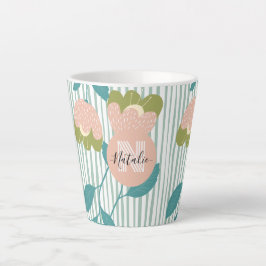 Taza De Café Latte Botánico Giro Azul personalizado y rosa elegante