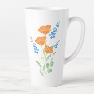 Taza De Café Latte Bouquet acuarela de tres Poppies
