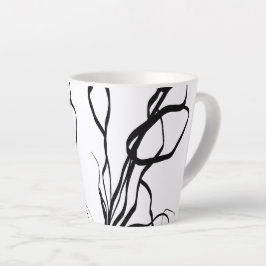 Taza De Café Latte Bouquet Blanc: Resumen blanco y negro