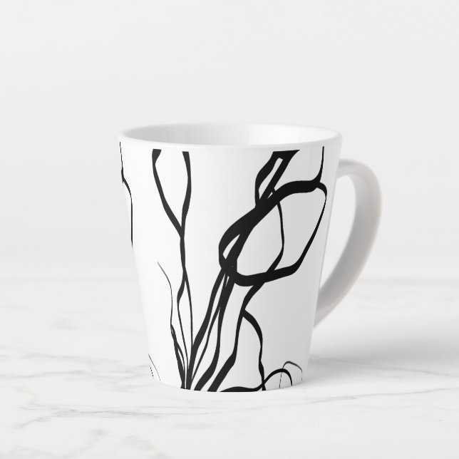 Taza De Café Latte Bouquet Blanc: Resumen blanco y negro (Ángulo derecho)