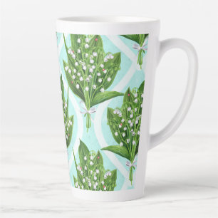 Taza De Café Latte Bouquet de lirio del valle flores en azul