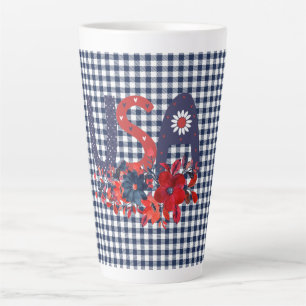 Taza De Café Latte Bouquet patriótico rojo blanco y azul de los Estad