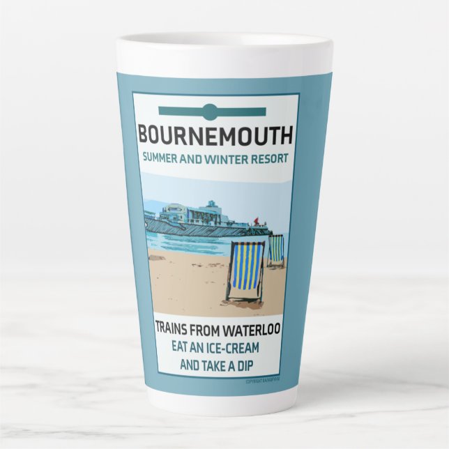 Taza De Café Latte Bournemouth Vintage Retro Mar (Anverso)