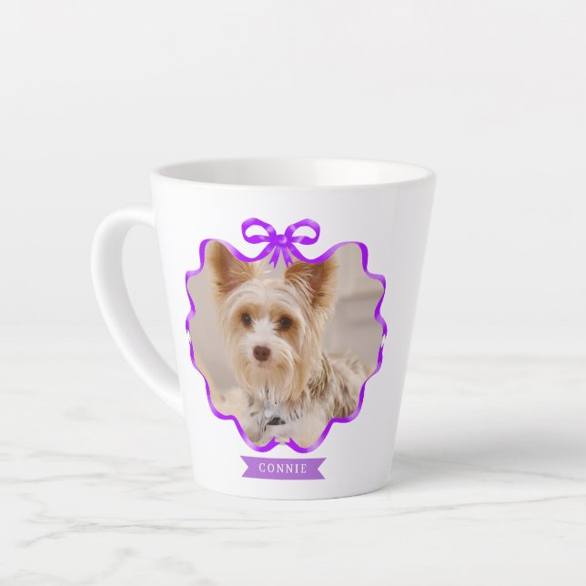 Taza De Café Latte Bow Ribbon Mascota Memory Photo Purple (Ángulo izquierdo)