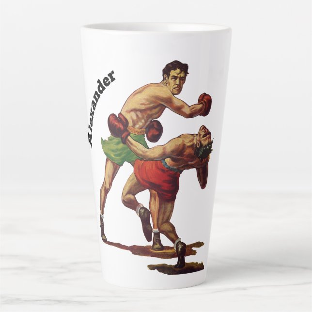 Taza De Café Latte Boxeo deportivo vintage, boxeadores en lucha (Anverso)