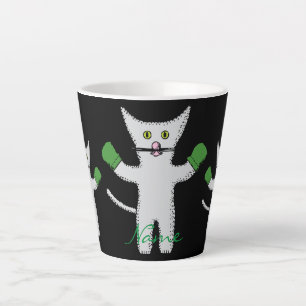 Taza De Café Latte Boxing Kitten con Mittens_Cove