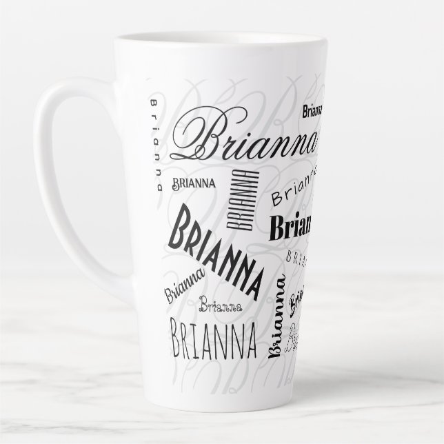 Taza De Café Latte Brianna Custom Name  Black White  (Izquierda)