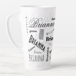 Taza De Café Latte Brianna Nombre Personalizado Negro Blanco