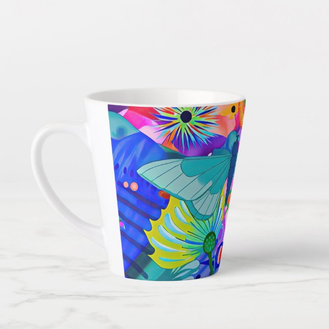 Taza De Café Latte Brightly Colored Butterfly (Izquierda)