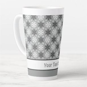 Taza De Café Latte Brillante Gris Negro Invierno Blanco Patrón De Cop