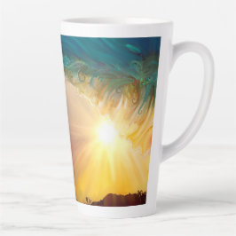 Taza De Café Latte Brillante ola tropical rompiendo al atardecer