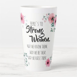 Taza De Café Latte Brindis por Mujeres Fuertes Floral Acuarela BFF