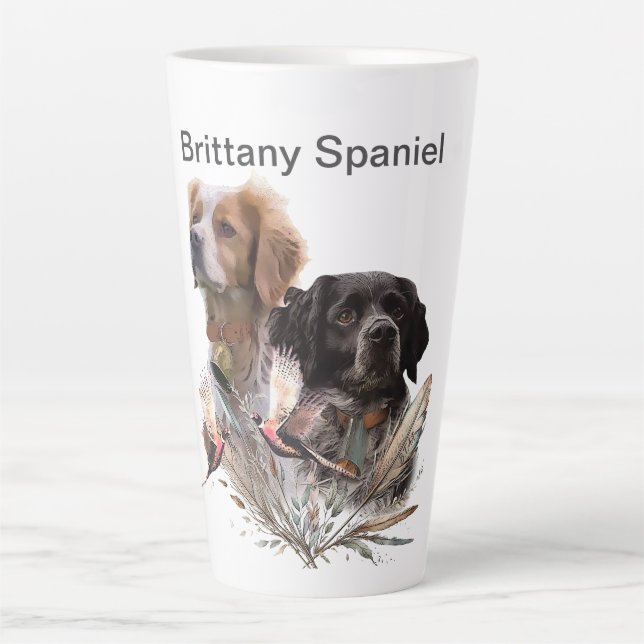 Taza De Café Latte Brittany Spaniel, pasión por las aves (Anverso)