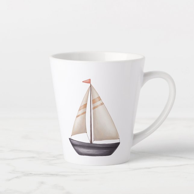 Taza De Café Latte Brown Sailing Boat and Name (Derecha)
