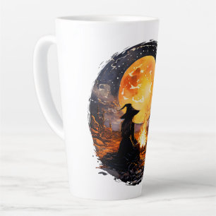 Taza De Café Latte Bruja con velas y fuego - Wicca Halloween 1
