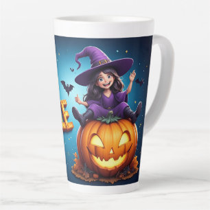 Taza De Café Latte Bruja Niña Linda Calabaza Halloween 🎃