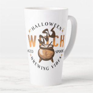 Taza De Café Latte Bruja Retro Halloween Preparando Poción