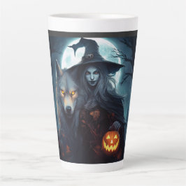 Taza De Café Latte Bruja Su Lobo Y Una Linterna De Linterna Con Una L