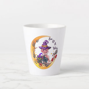 Taza De Café Latte Bruja y gato negro