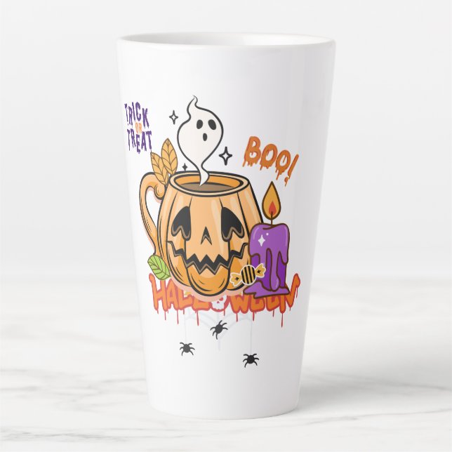 Taza De Café Latte Brujo feliz y conmovedor (Anverso)