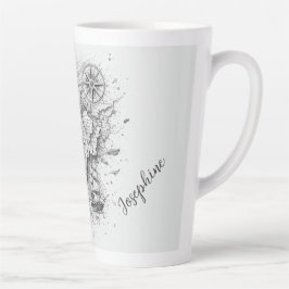 Taza De Café Latte Brújula de Mapa Personalizado Mujer Arte Vintage C