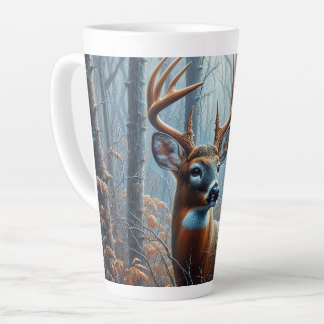Taza De Café Latte Buck de cola blanca en bosque (Ángulo izquierdo)