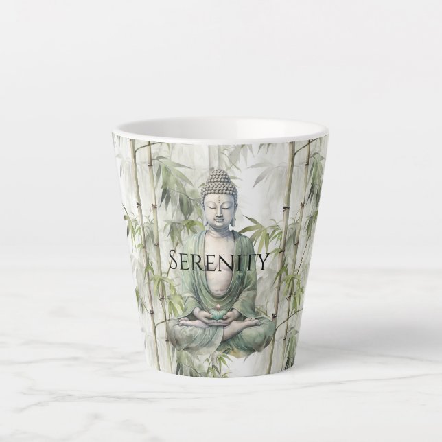 Taza De Café Latte Buda Serenidad de Bambú Verde (Anverso)