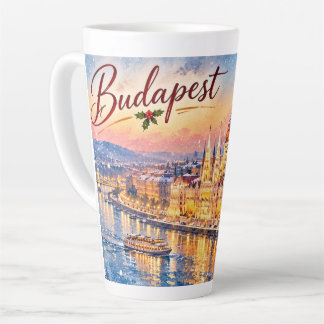 Taza De Café Latte Budapest Hungría Danubio Parlamento Navidad