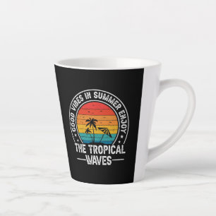 Taza De Café Latte Buenas Vibraciones Verano Olas Tropicales