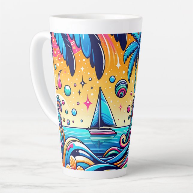 Taza De Café Latte Buenísimo barco de vela psicodélico (Ángulo izquierdo)