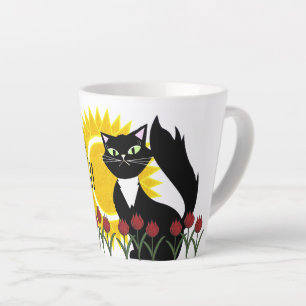 Taza De Café Latte Buenos Días Hermoso! Gato con sol y tulipanes