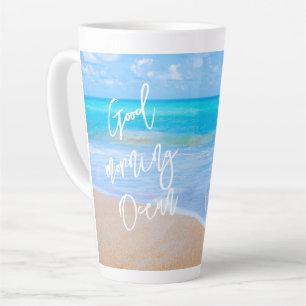 Taza De Café Latte Buenos días Océano Azul Agua azul Alto Latte Mug