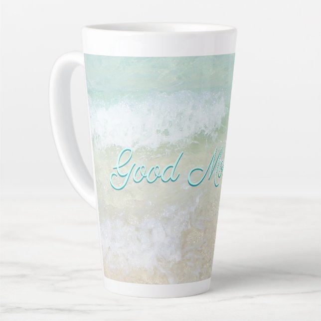 Taza De Café Latte Buenos Días Playa Surf Océano Frase (Ángulo izquierdo)