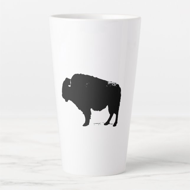 Taza De Café Latte Búfalo de arte pop negro y blanco (Anverso)