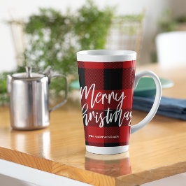 Taza De Café Latte Búfalo Rojo en Navidad |Nombre personal