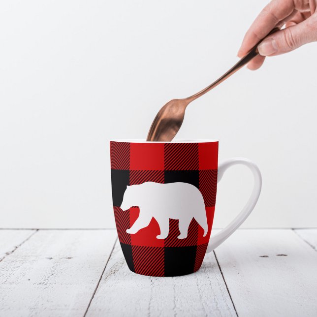Taza De Café Latte Búfalo Rojo Tapado y Oso Blanco (Subido por el creador)