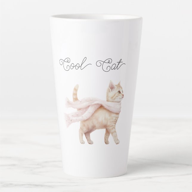 Taza De Café Latte Bufanda Rosa Cool Cat Blush (Anverso)
