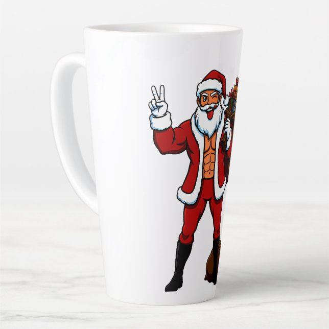 Taza De Café Latte Buff Santa Peace Sign! Ripped Abs & Funny Christma (Ángulo izquierdo)