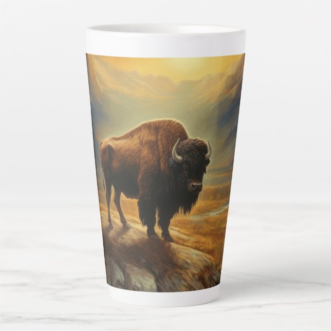Taza De Café Latte Buffalo Bison Sunset Silhouette (Anverso)